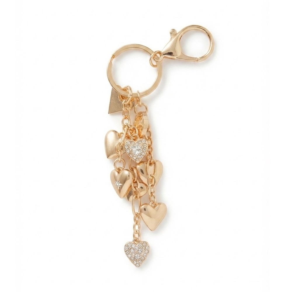 Persimmon Gold Tone Multi Heart Bag Charm Keychain Rhinestone Dangle NIB